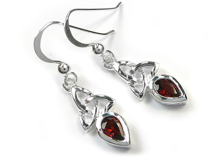 Silver Earrings - Celtic Trinity Garnet