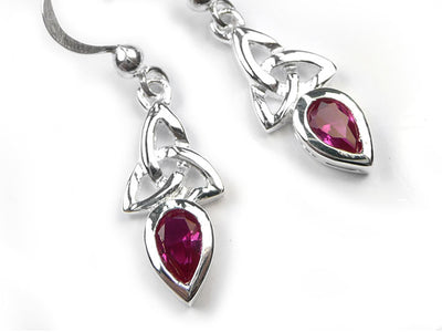 Silver Earrings - Celtic Trinity Ruby