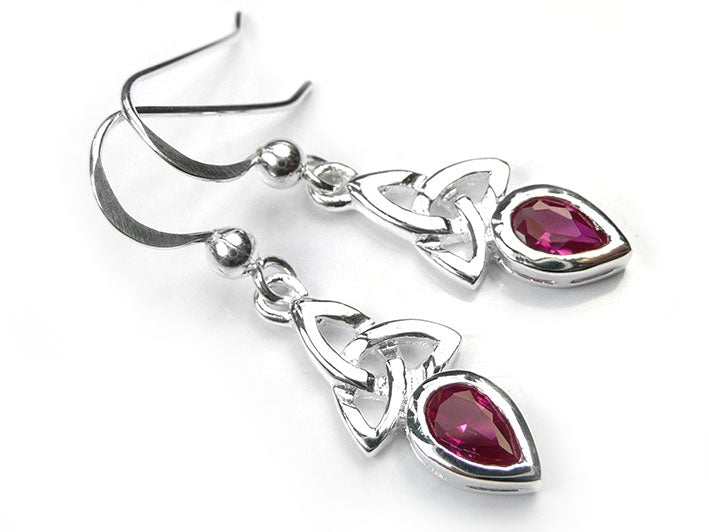 Silver Earrings - Celtic Trinity Ruby