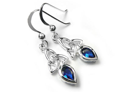 Silver Earrings - Celtic Trinity Sapphire