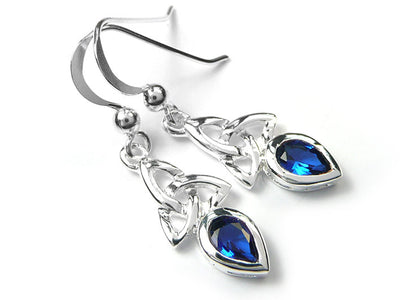 Silver Earrings - Celtic Trinity Sapphire
