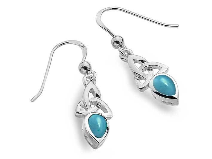 Silver Earrings - Celtic Trinity Turquoise