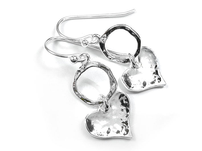 Silver Earrings - Circle and Heart