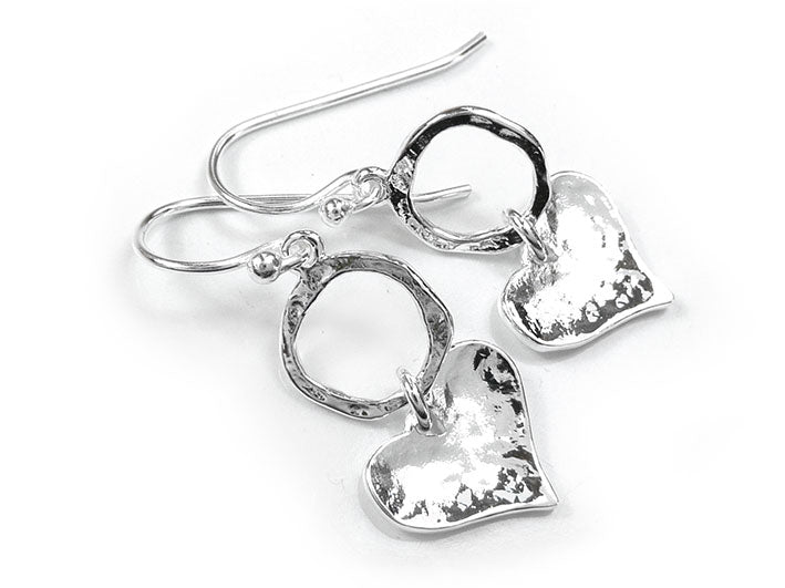 Silver Earrings - Circle and Heart