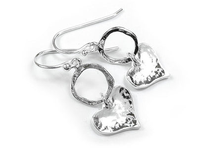Silver Earrings - Circle and Heart