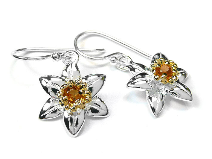 Silver Earrings - Daffodils Citrine Drop