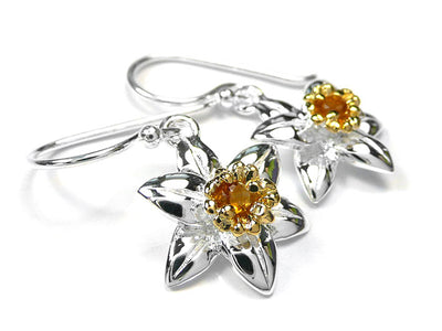 Silver Earrings - Daffodils Citrine Drop