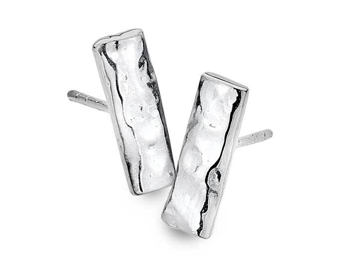 Silver Earrings - Hammered Bar