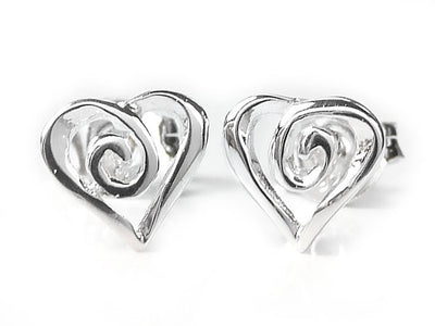 Silver Earrings - Heart Swirl Studs