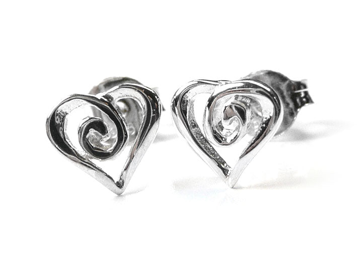 Silver Earrings - Heart Swirl Studs