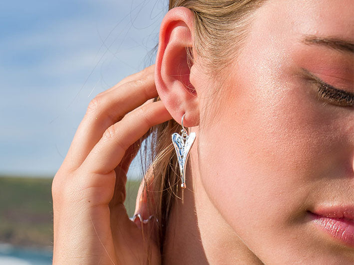 Silver Earrings - Long Heart