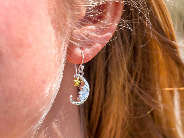 Silver Earrings Man In The Moon Indigo Silver