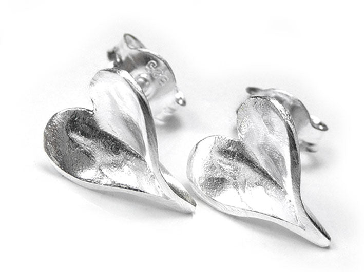 Silver Earrings - Organic Heart Studs