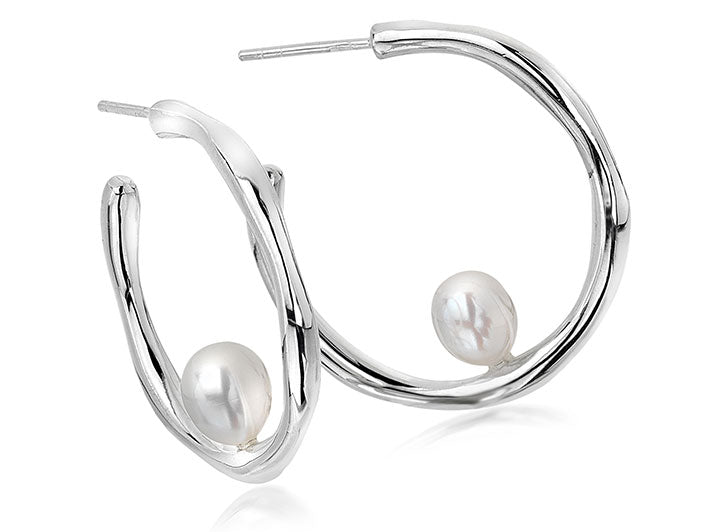 Silver Earrings - Pearl Hoop