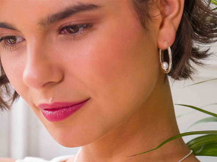 Silver Earrings - Pearl Hoop