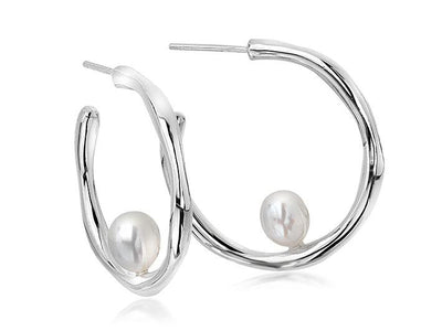 Silver Earrings - Pearl Hoop
