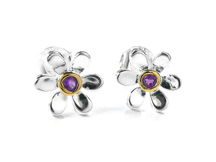 Silver Earrings - Pretty Daisy Amethyst