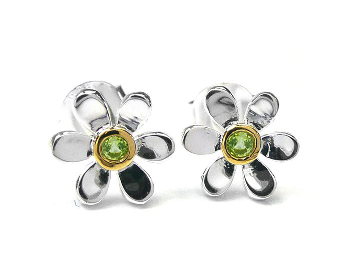 Silver Earrings - Pretty Daisy Peridot