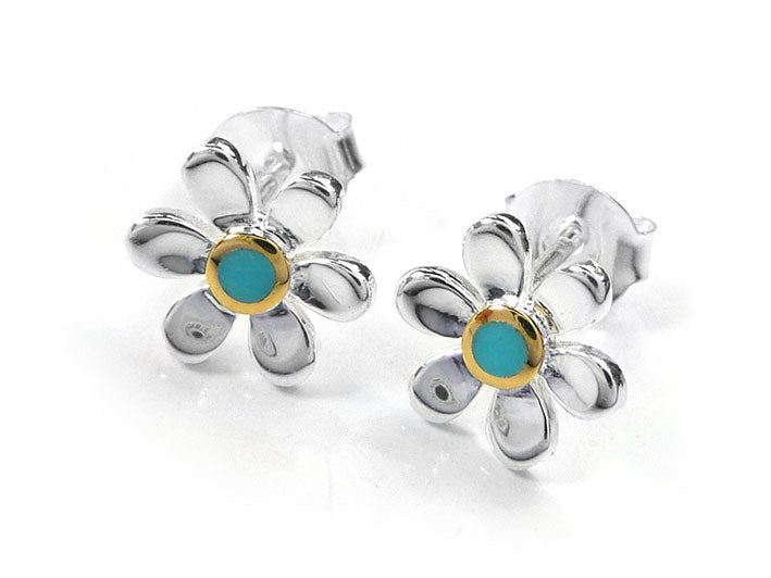 Silver Earrings - Pretty Daisy Turquoise