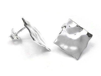 Silver Earrings - Rippled Square