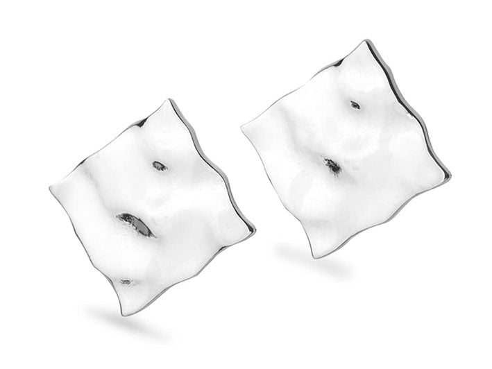 Silver Earrings - Rippled Square