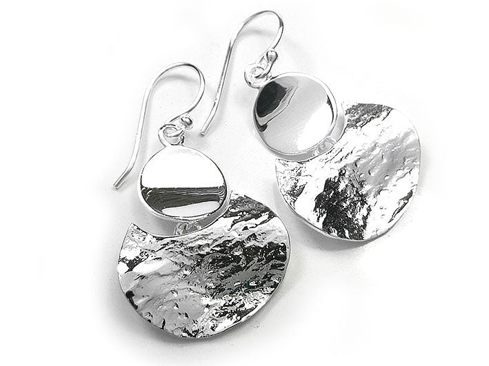 Silver Earrings - Textured Crescent