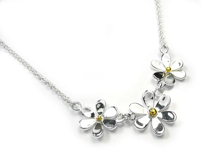 Silver Necklace - Flower Trio