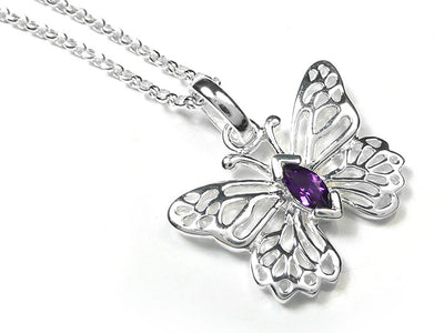 Silver Pendant - Butterfly Amethyst