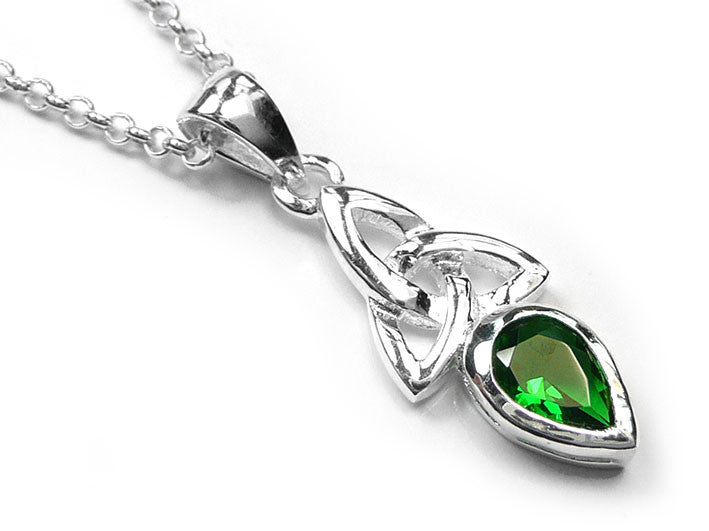 Silver Pendant - Celtic Trinity Emerald