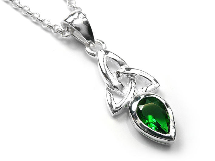 Silver Pendant - Celtic Trinity Emerald