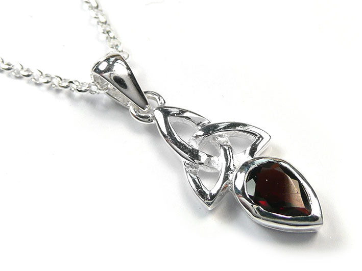 Silver Pendant - Celtic Trinity Garnet