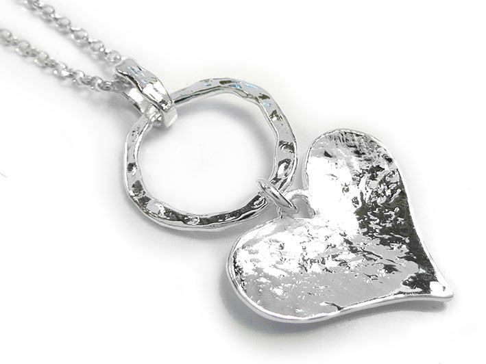 Silver Pendant - Circle and Heart