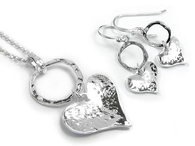 Silver Pendant - Circle and Heart