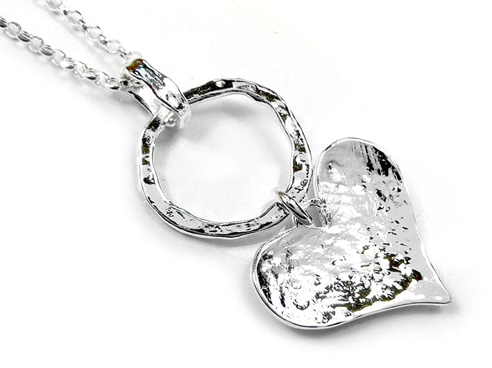Silver Pendant - Circle and Heart
