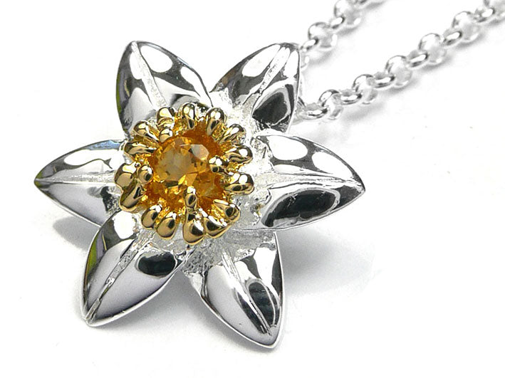 Silver Pendant - Daffodils Citrine