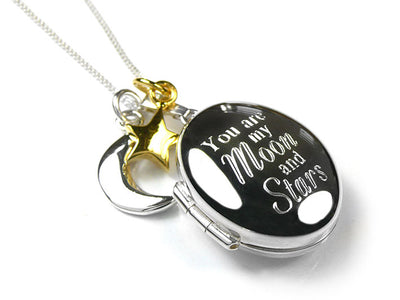 Silver Pendant - Moon and Stars Locket