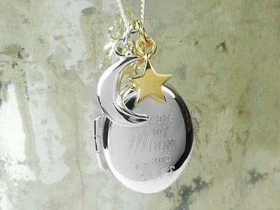 Silver Pendant - Moon and Stars Locket