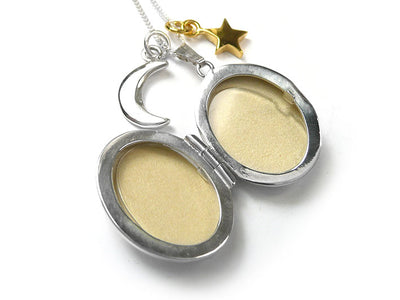 Silver Pendant - Moon and Stars Locket