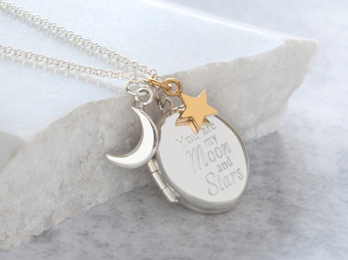 Silver Pendant - Moon and Stars Locket