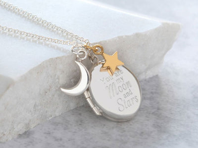 Silver Pendant - Moon and Stars Locket