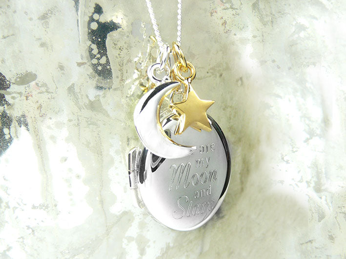 Silver Pendant - Moon and Stars Locket