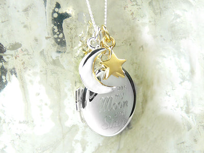 Silver Pendant - Moon and Stars Locket