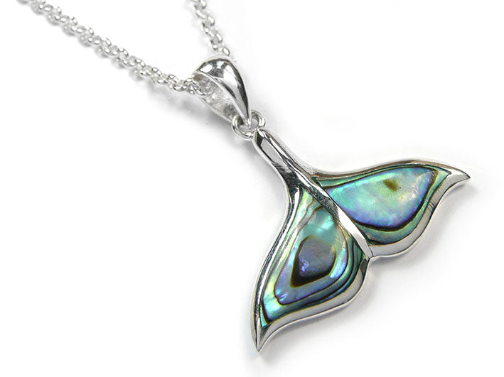 Silver Pendant - Paua Shell Whale Tail