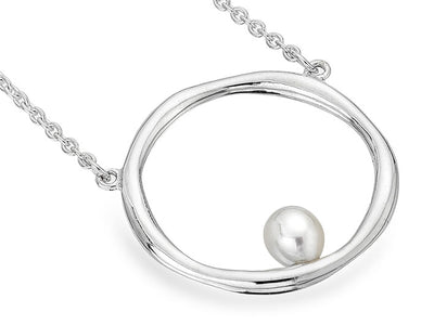 Silver Necklace - Pearl Hoop