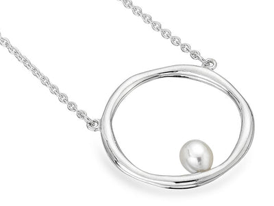 Silver Necklace - Pearl Hoop