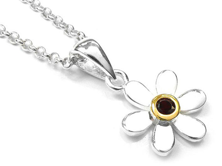 Silver Pendant - Pretty Daisy Garnet