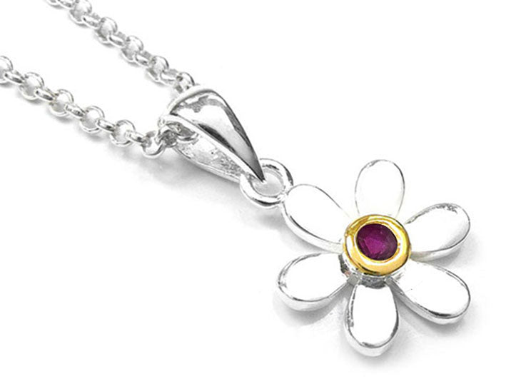 Silver Pendant - Pretty Daisy Ruby