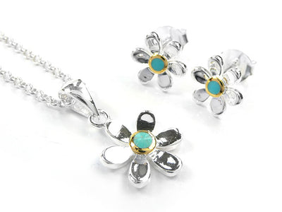 Silver Pendant - Pretty Daisy Turquoise