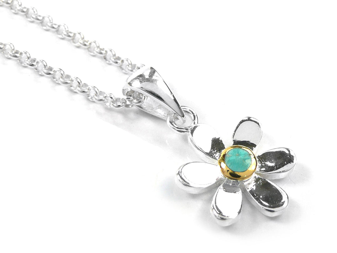 Silver Pendant - Pretty Daisy Turquoise