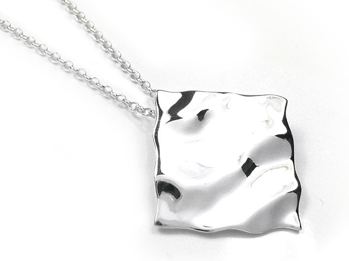 Silver Pendant - Rippled Square
